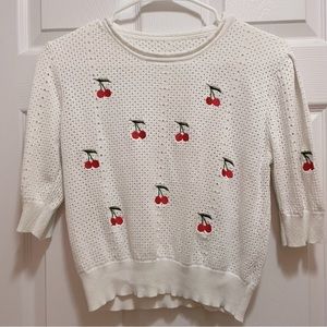 Vintage Cherry Embroidered Knitted Summer Top - Price Firm
